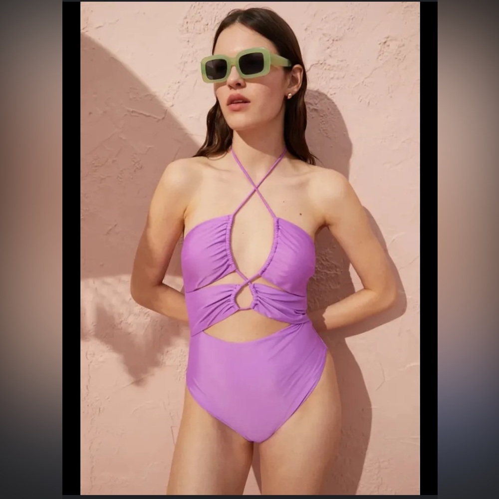 H&M high-leg cut-out swimsuit in purple